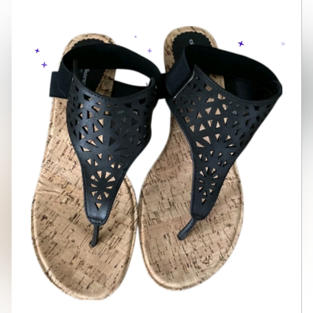 Cloudwalkers by Avenue Black Wedge Sandals Cork Vicki Women's Size 10